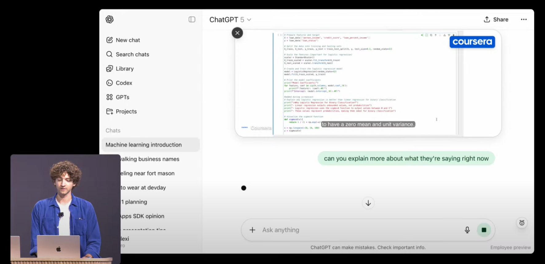 Coursera app running inside ChatGPT